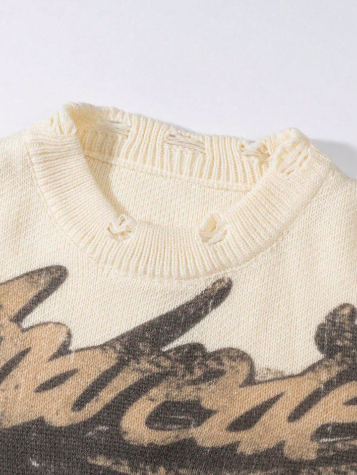 Distressed Graphic Oversized Knit Sweater