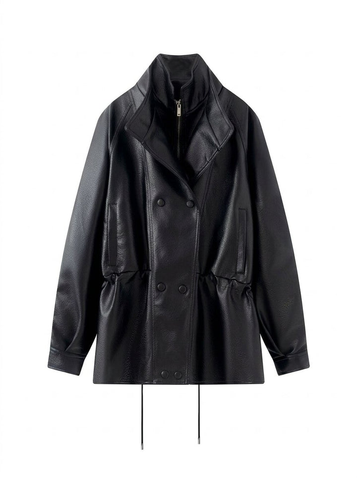 Cinched Waist Faux Leather Jacket