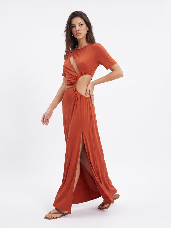 Asymmetric Cutout High Slit Modern Maxi Dress