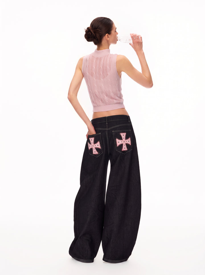 Embroidered Star Wide Leg Jeans