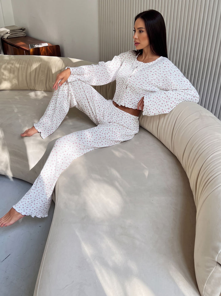 Floral Ribbed Knit Lounge Set