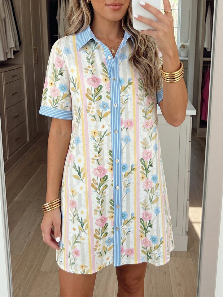 Floral Striped Button Down Dress