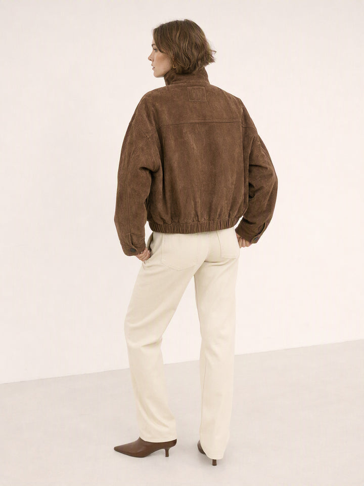 Oversized Suede Mock Neck Jacket