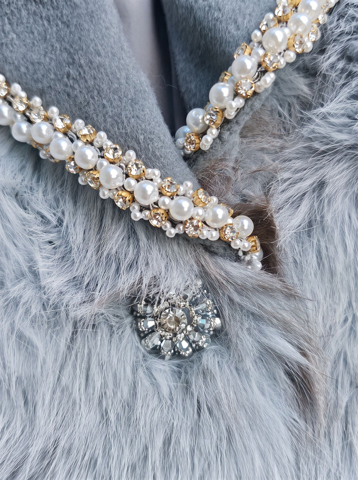 Embellished Faux Fur Blazer Coat