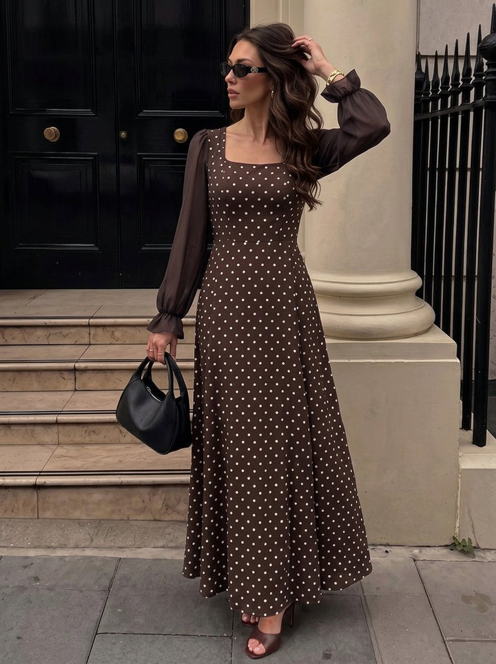 Vintage Polka Dot Square Neck Dress