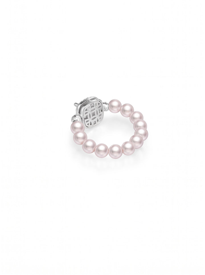 Elegant Beaded Halo Pearl Ring