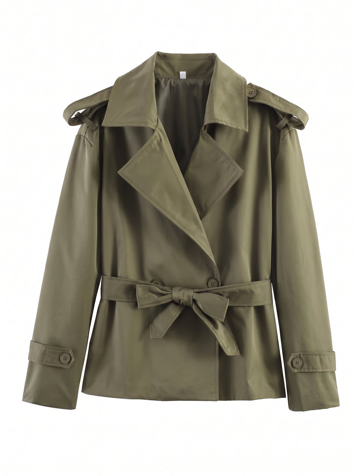 Cropped Belted Double Breasted Trench Coat