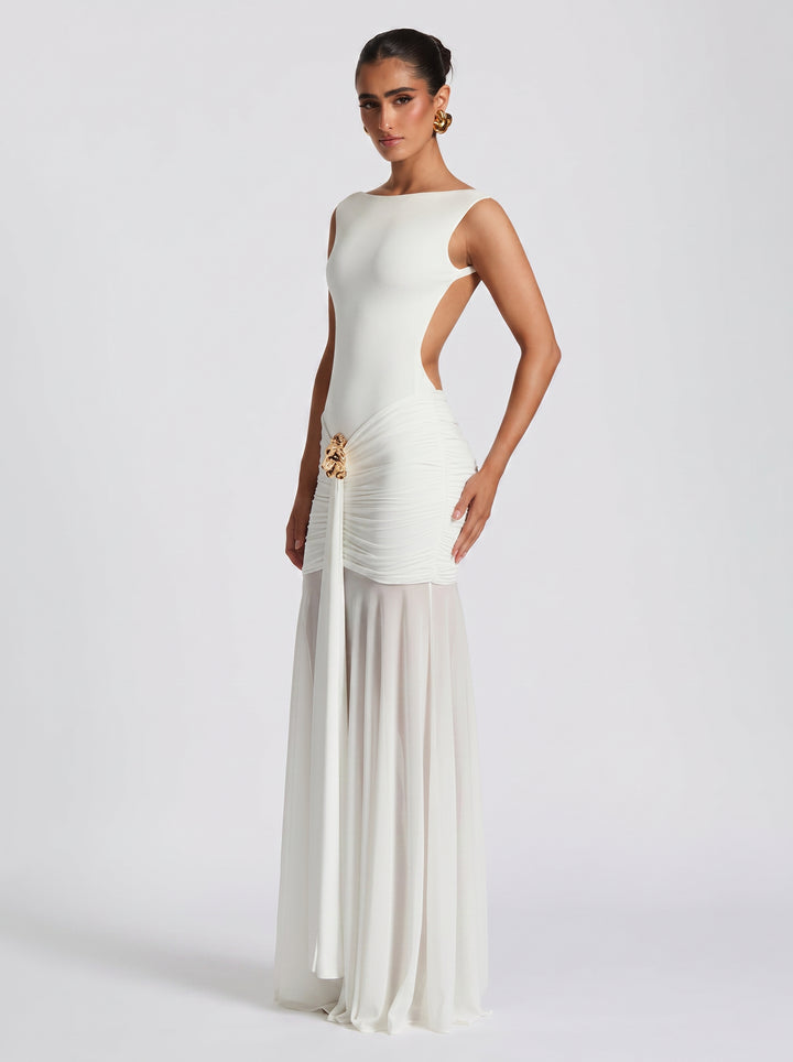 Elegant Ruched Embellished Maxi Dress