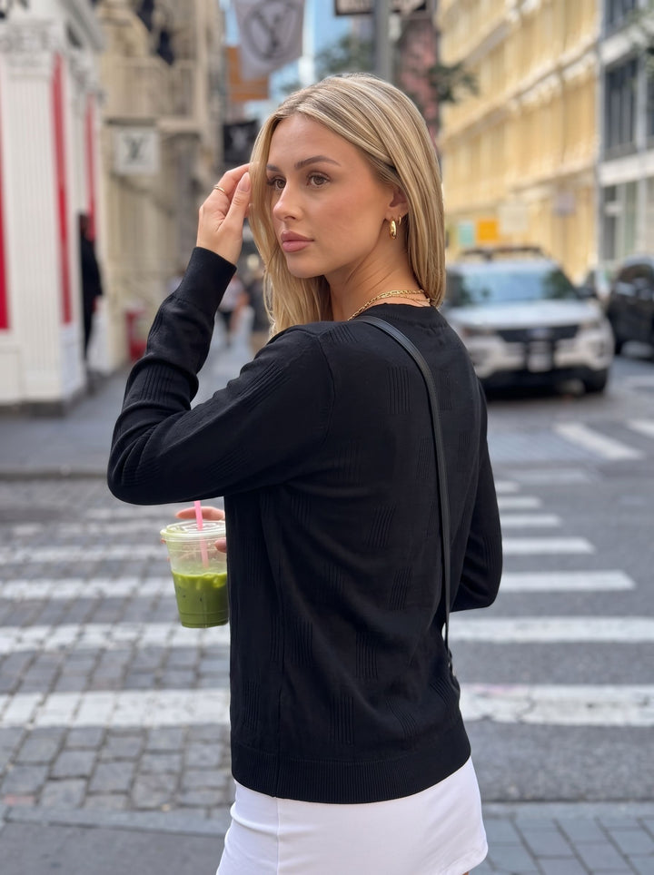 Textured V Neck Knit Pullover Sweater