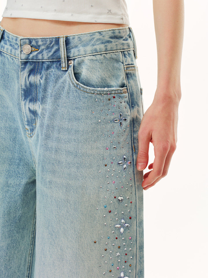 Embellished Relaxed Fit Wide Leg Jeans