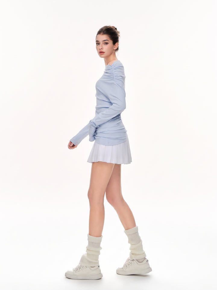 Ruched Off Shoulder Long Sleeve Tee