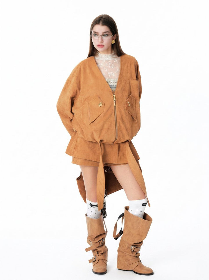 Faux Fur Trim Suede Jacket