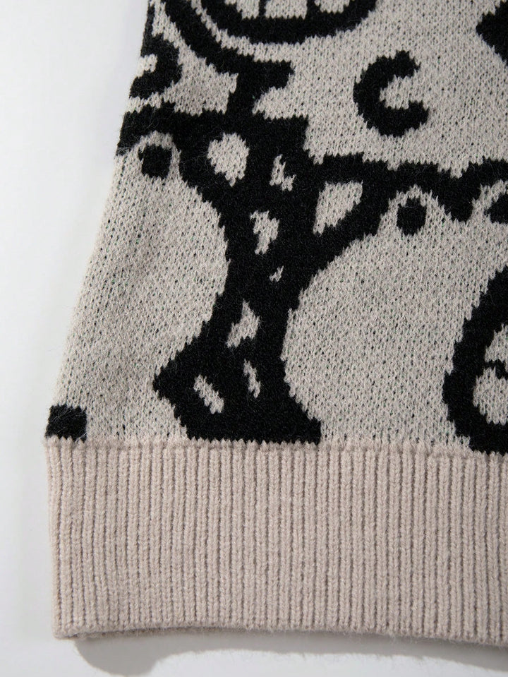 Oversized Graphic Dinosaur Print Knit Sweater