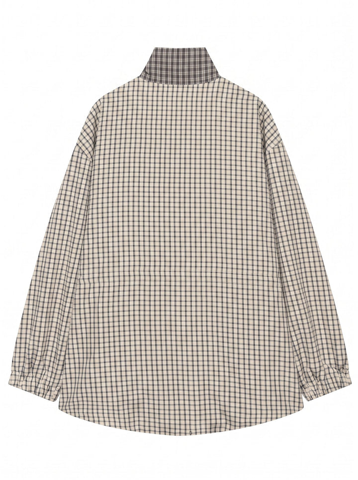 Oversized Plaid Drawstring Utility Jacket