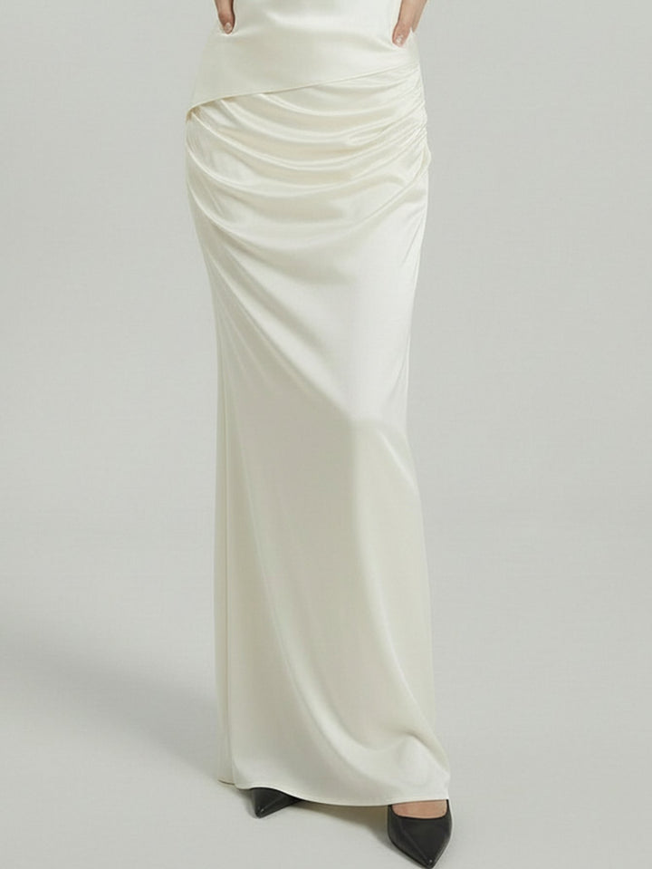 SAIA Draped Mermaid-Hem Elegant Midi Skirt-White