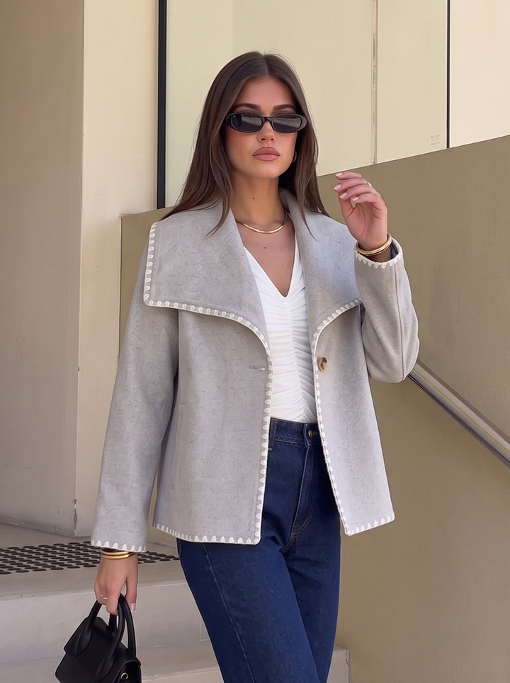 Contrast Stitch Wide Collar Coat