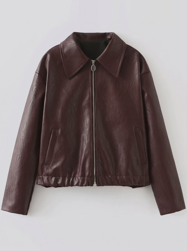 Oversized Zip Up Faux Leather Jacket