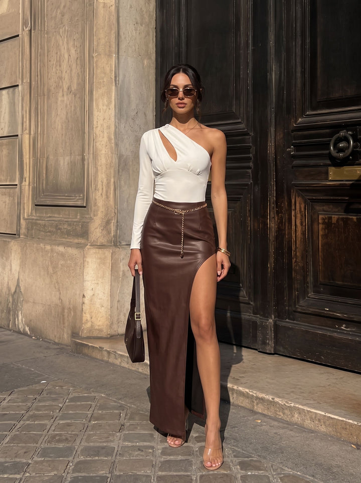 Cut Out One Shoulder Skirt Set