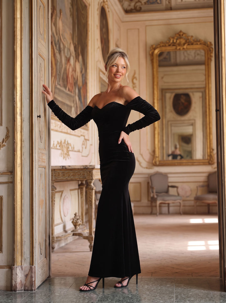 Elegant Velvet Off Shoulder Maxi Dress