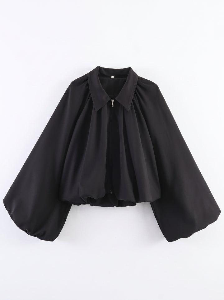 Oversized Balloon Sleeve Zip Up Jacket