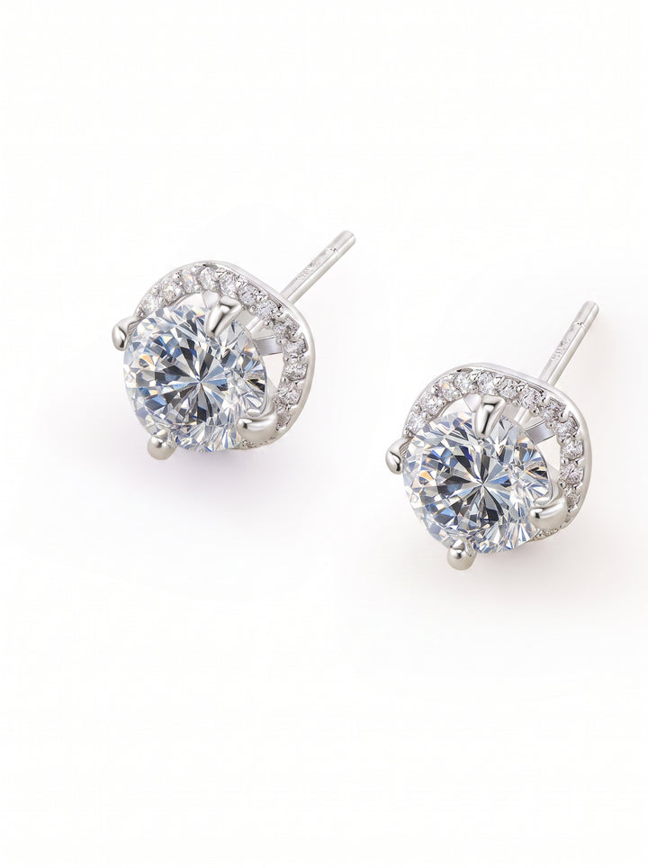 Sparkling Halo Round Cubic Zirconia Stud Earrings