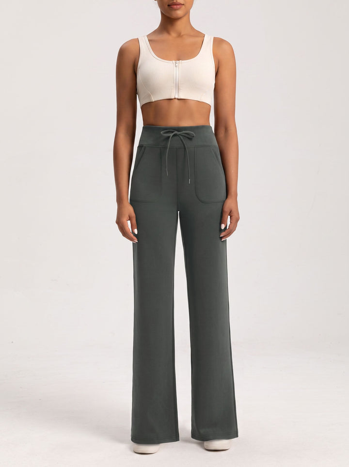 High Waisted Drawstring Wide Leg Yoga Pants