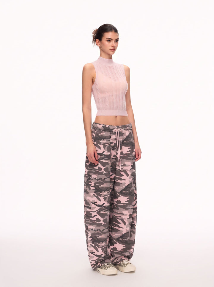 Embroidered Camo High Waisted Baggy Pants