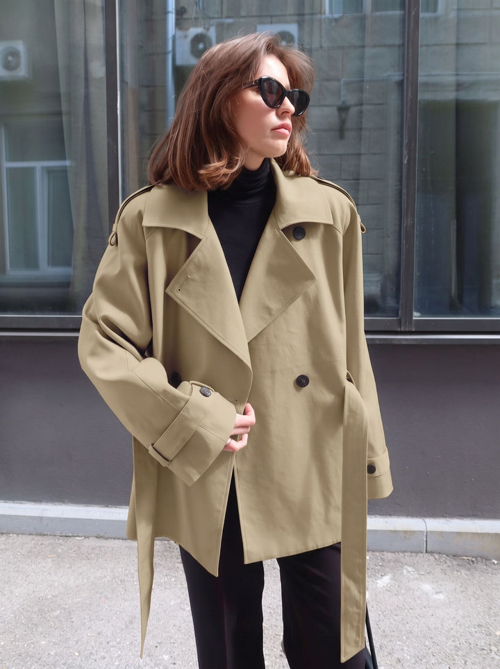 Cropped Belted Trench Coat Jacket