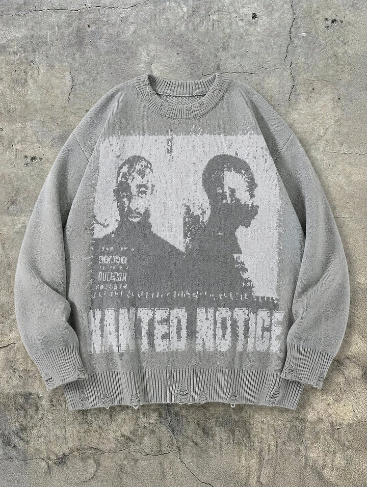 Oversized Distressed Graphic Pullover Sweater