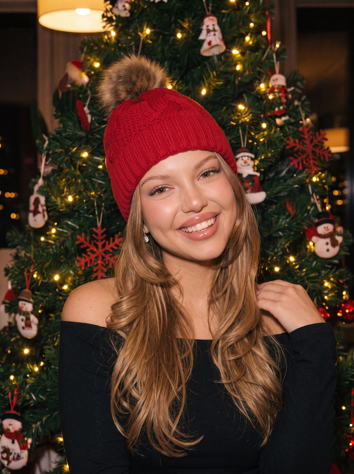Cozy Cable Knit Pom Beanie