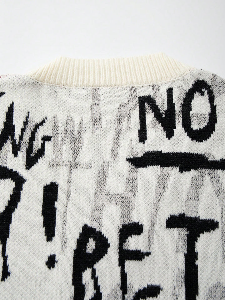 Oversized Graphic Print Knit Cardigan