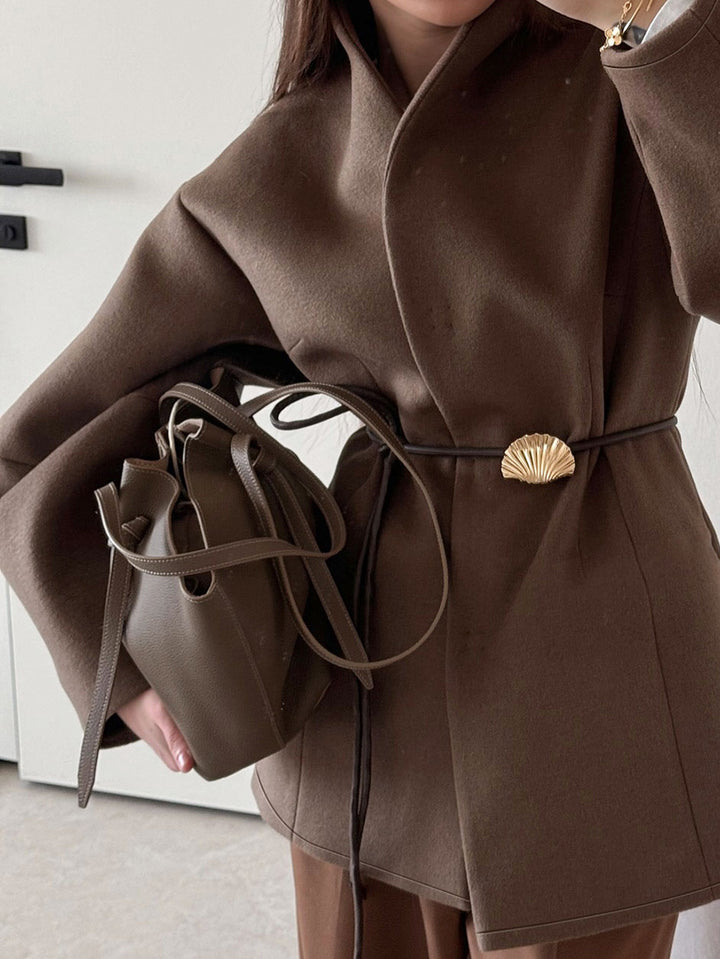 Oversized Wool Blend Wrap Coat
