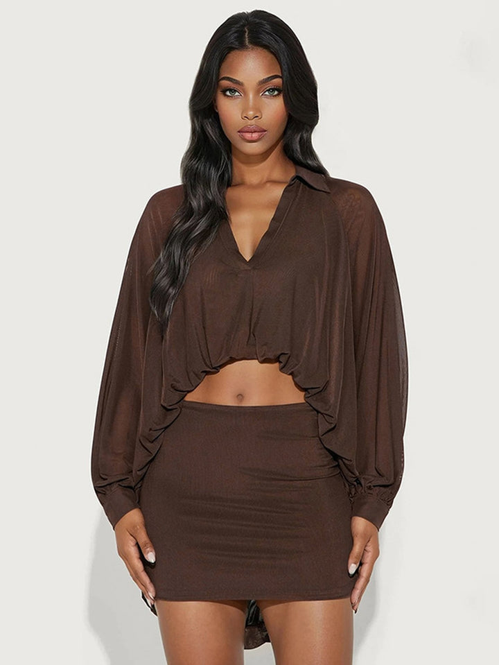Oversized Button Down Mini Skirt Set