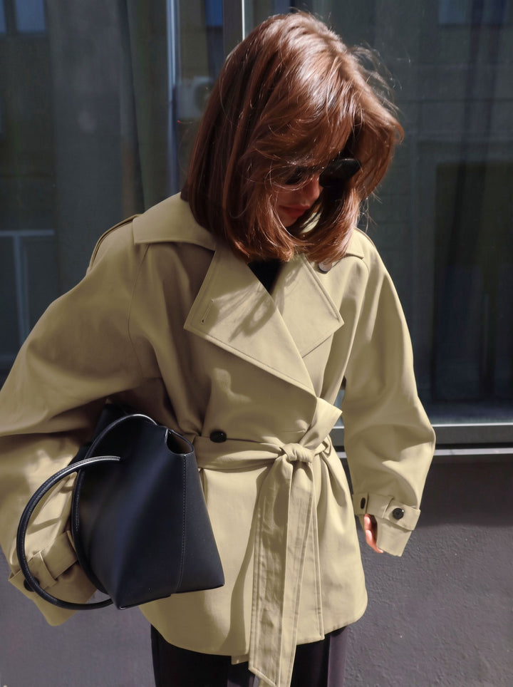 Cropped Belted Trench Coat Jacket