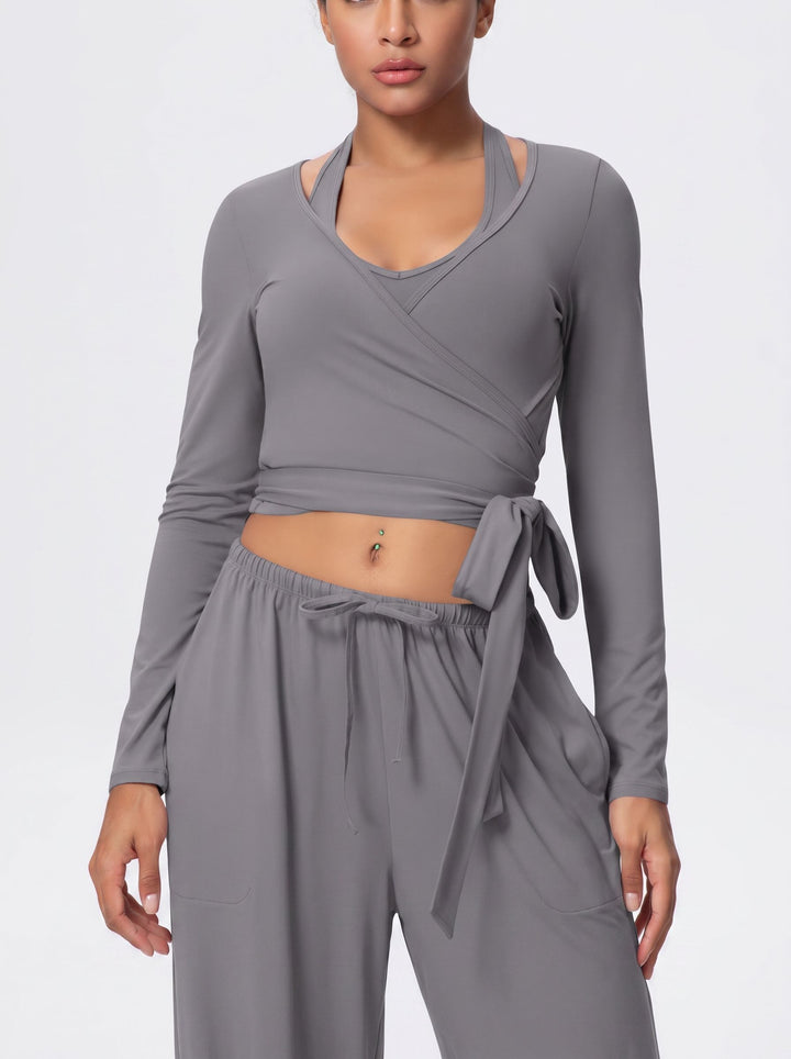 Cropped Wrap Long Sleeve Sports Tee