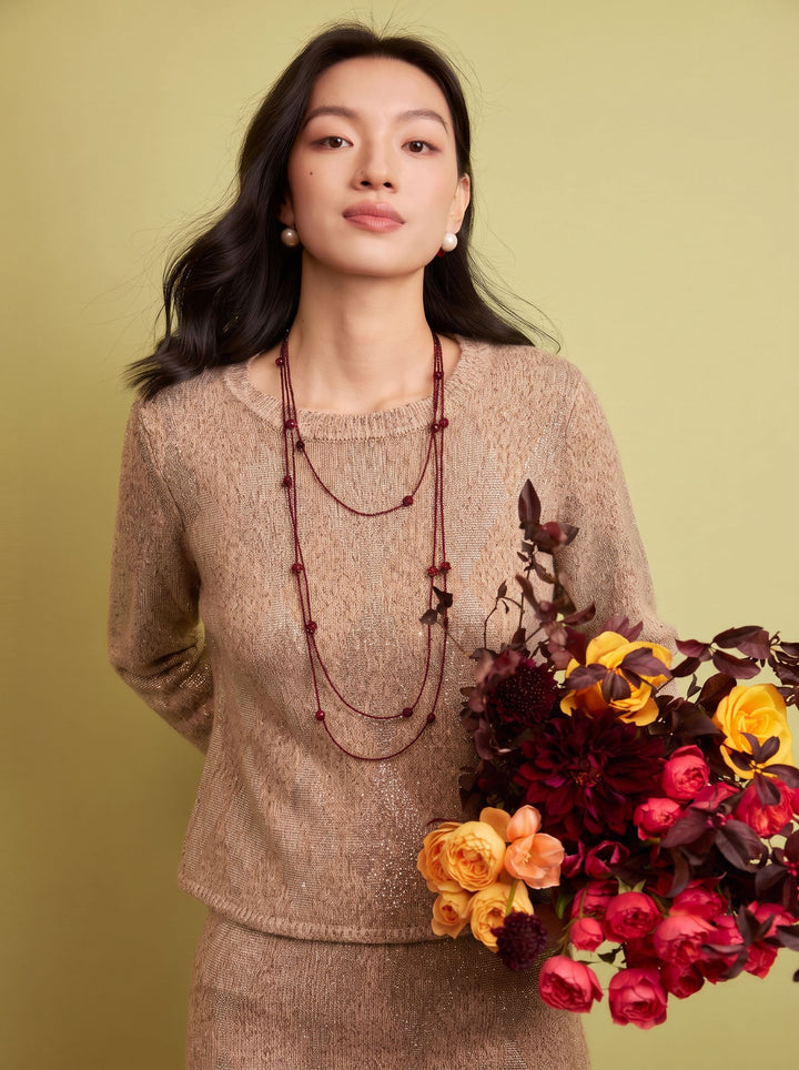 Shimmer Argyle Knit Crewneck Sweater