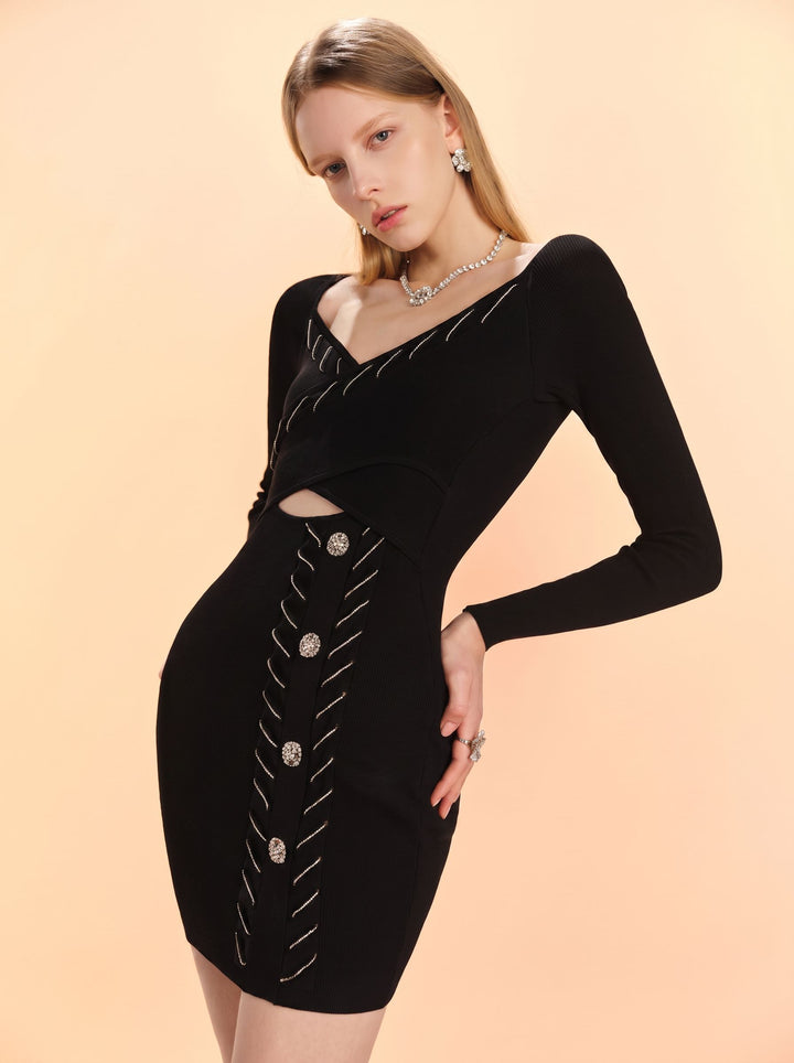 Elegant Cutout Buttoned Knit Dress
