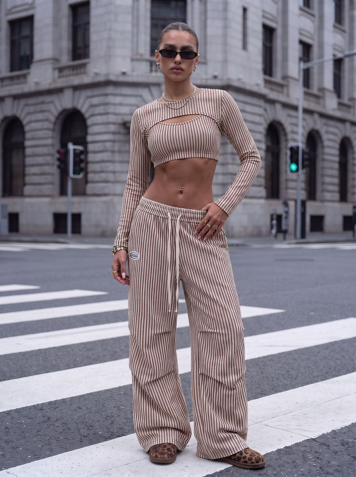 Striped Low Rise Wide Leg Pants