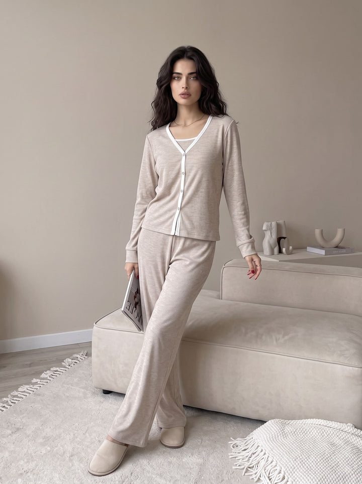 Soft Ribbed Button Front Lounge Set