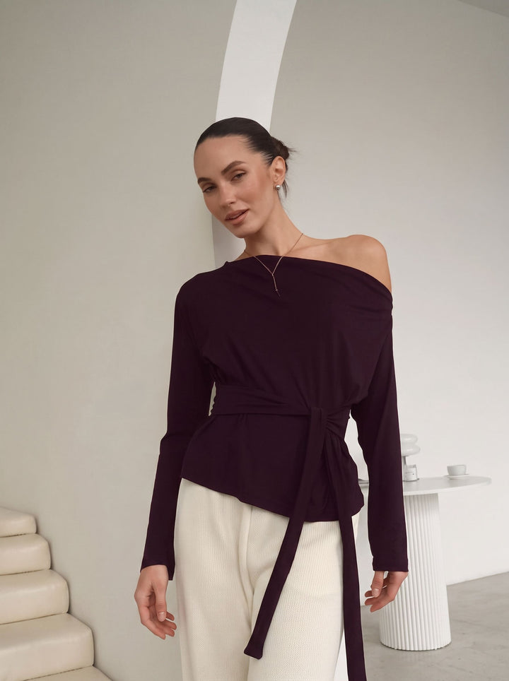 Elegant Off Shoulder Waist Tie T Shirt