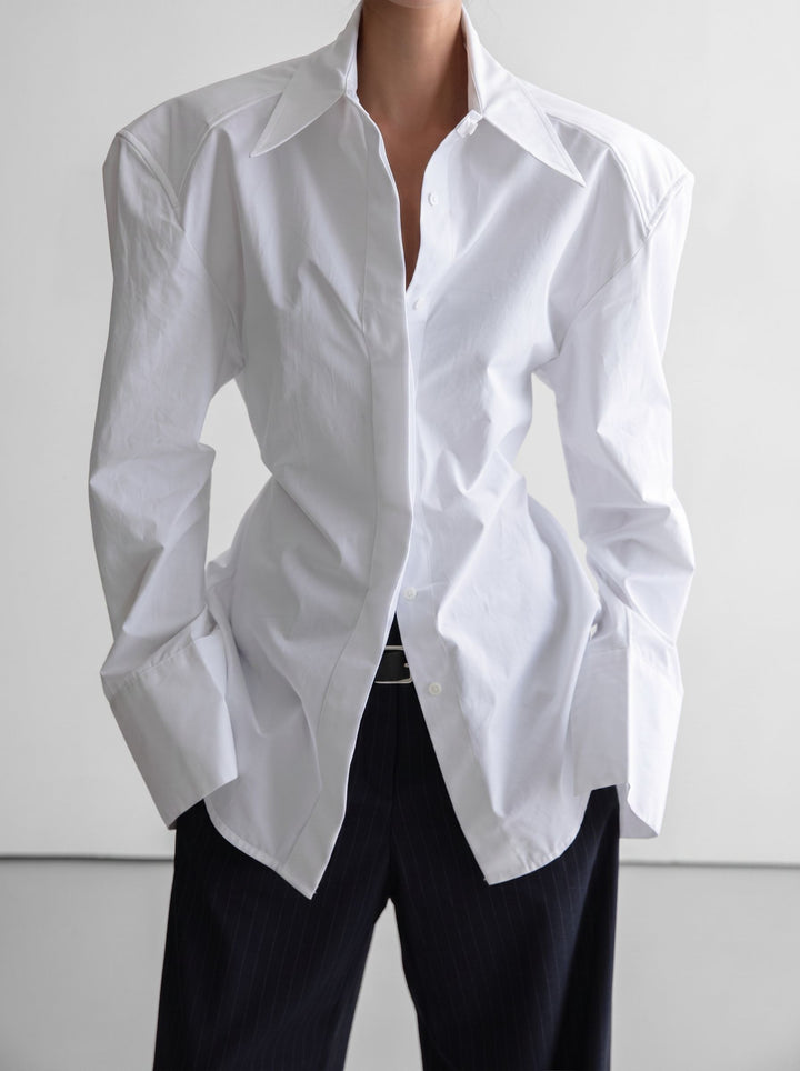 Padded Shoulder Oversized Button Down Shirt