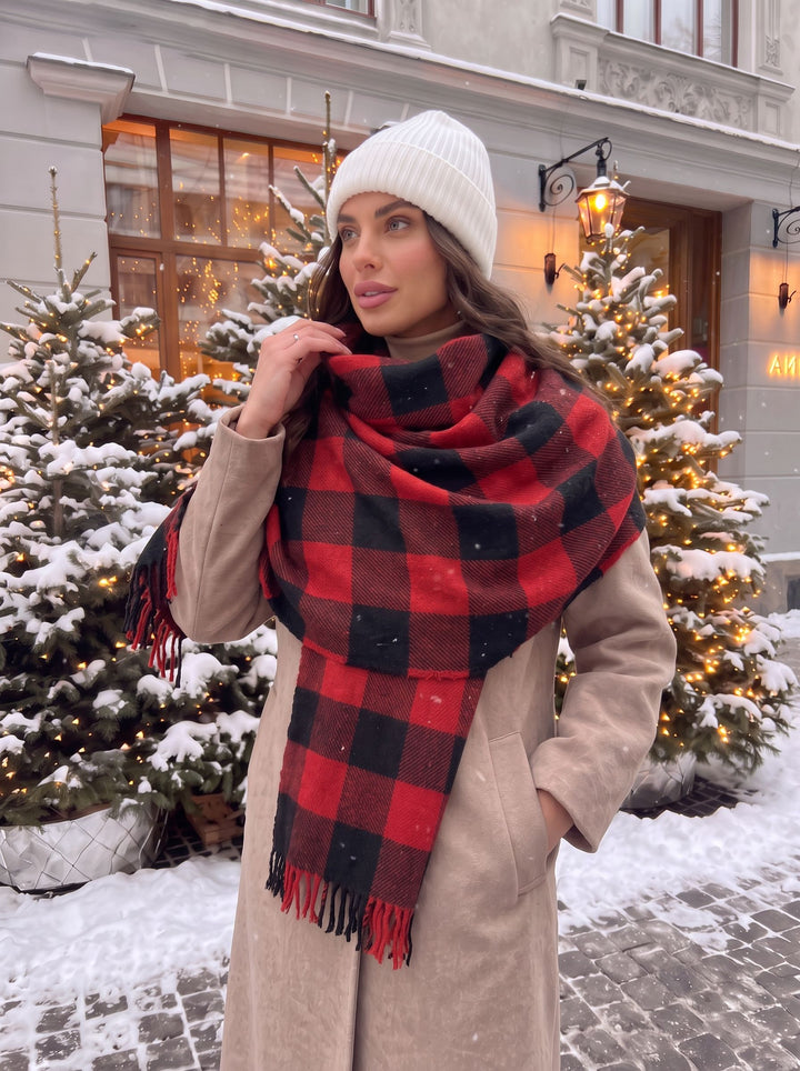 Cozy Red Black Plaid Scarf