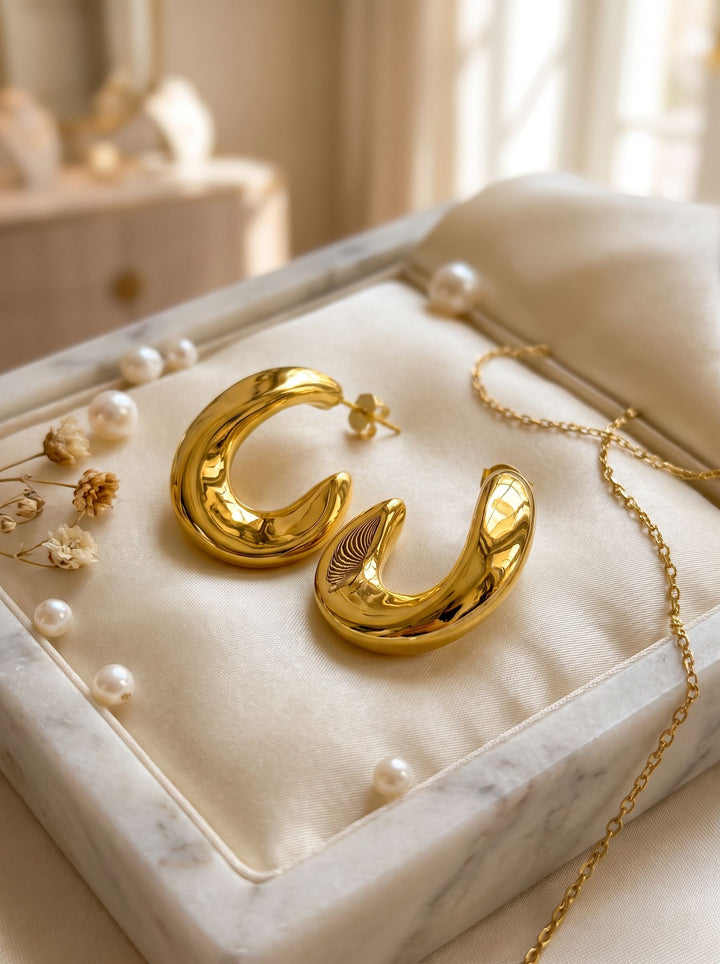 Chunky Gold Sculptural Hoop Earrings