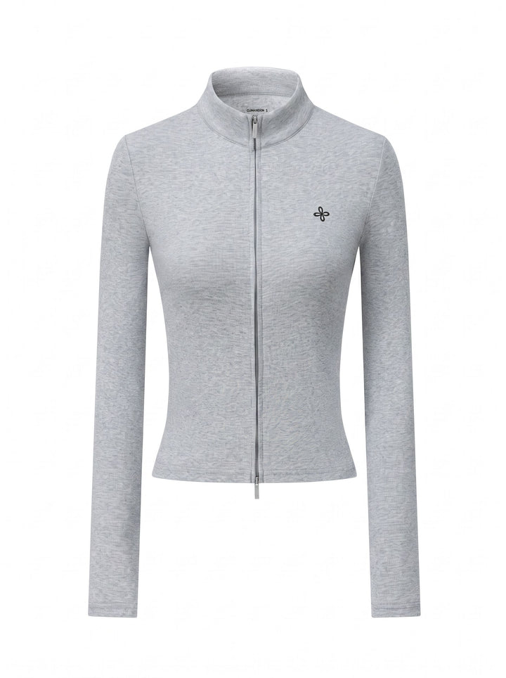 Slim Fit Zip Up Ribbed Top