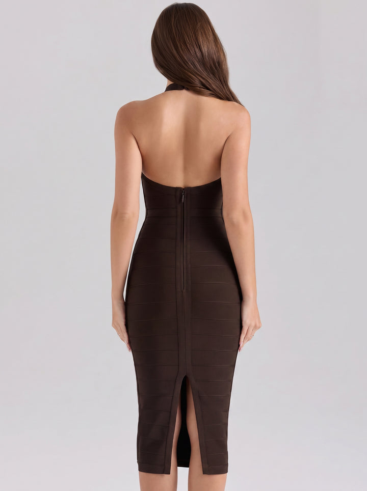 Sultry Halter Bodycon Midi Dress