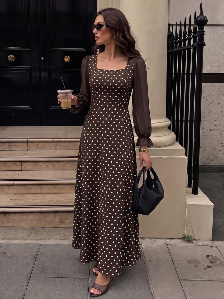 Vintage Polka Dot Square Neck Dress