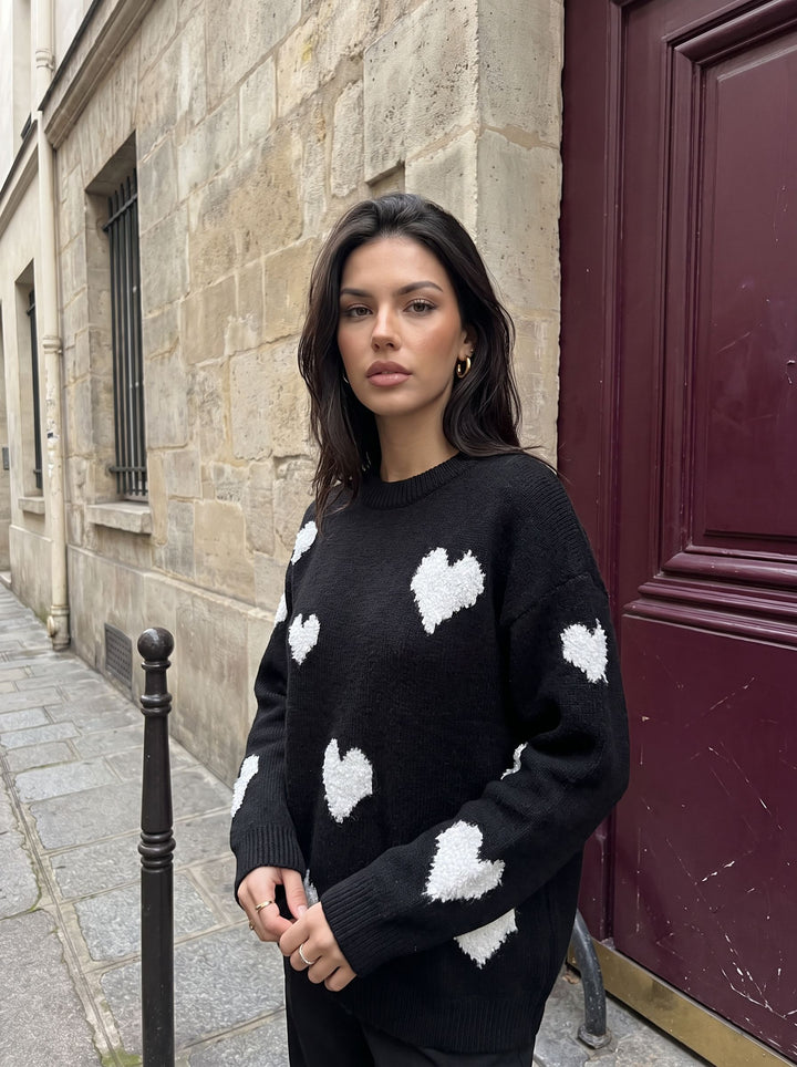 Cozy Textured Heart Pattern Pullover Sweater