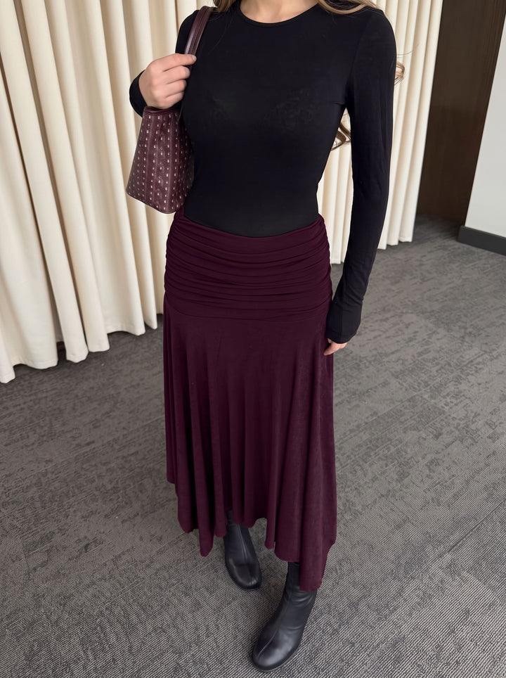 Ruched High Waist Midi Skirt