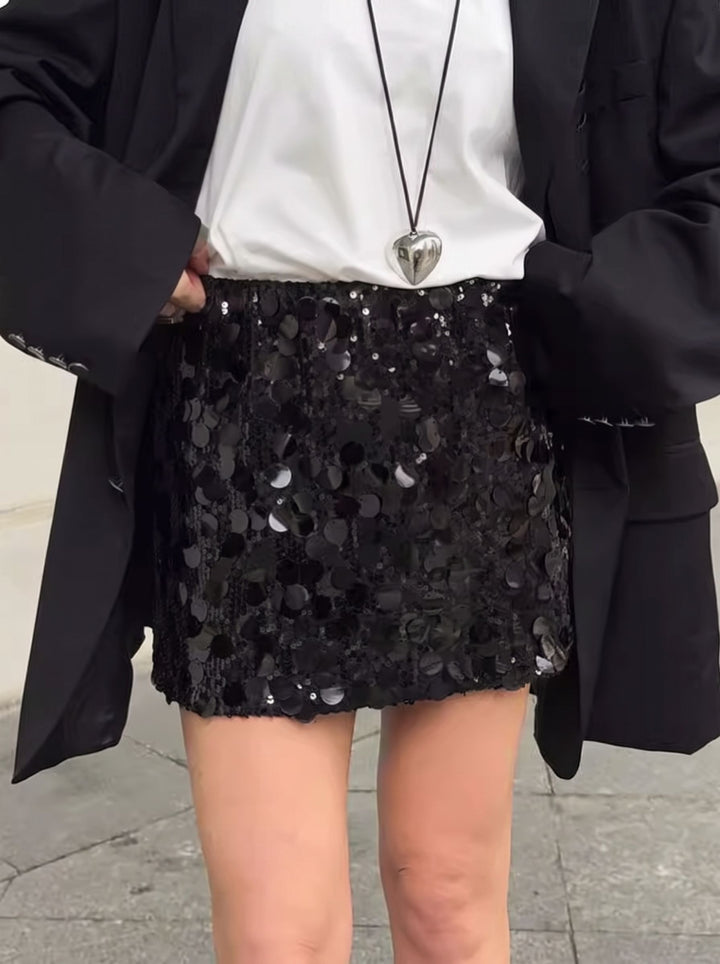 Sparkly Black Sequin Mini Skirt