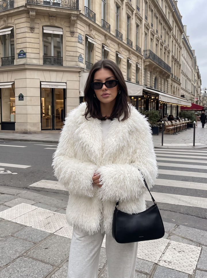 Fluffy White Faux Fur Coat
